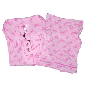 Juicy Couture Pink Pajama Set Crown Logo Sleepwear Loungewear Size L NWT